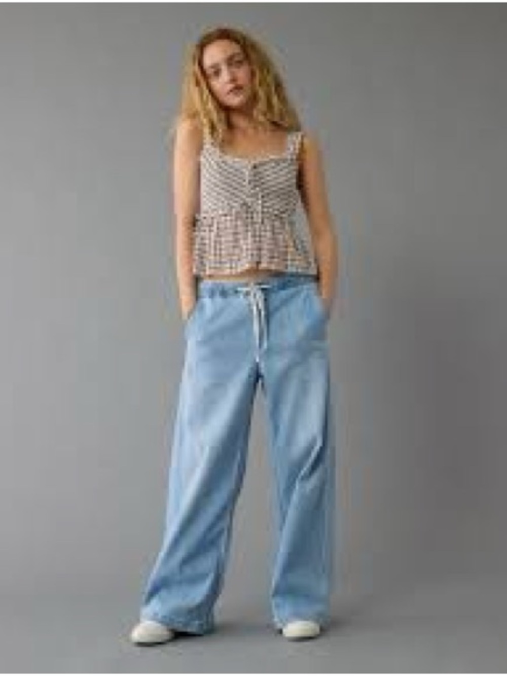 American Eagle Outfitters Light Blue Dreamy Drape Low Rise Wide Leg Jeans